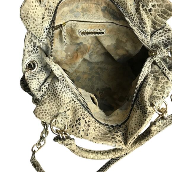 Vintage Lucca Elliott Handbag Womens Brown Faux Snakeskin Disco Retro Boho Chain - Picture 5 of 5